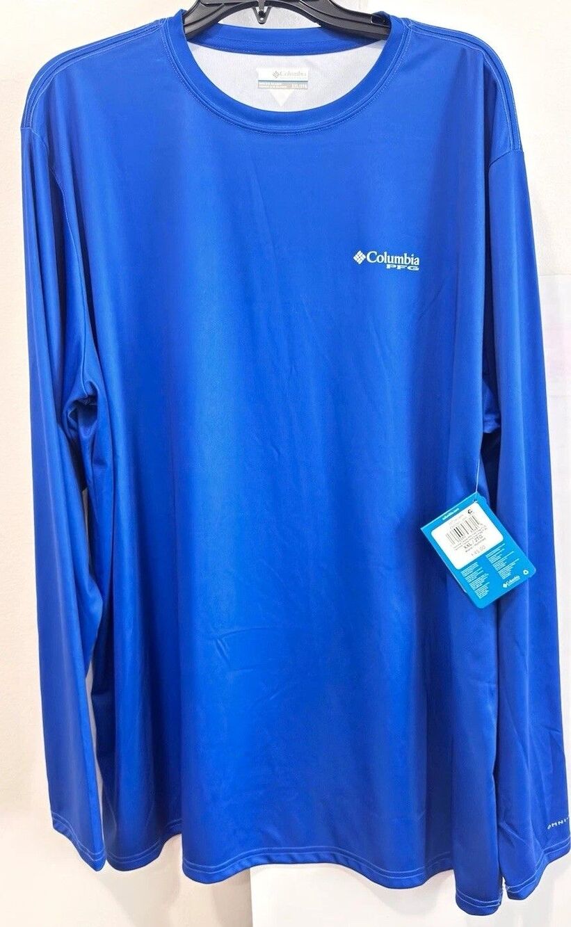 Columbia PFG Mens Terminal Tackle Fish Flag LS Shirt Blue XXL NWT FM0260-489